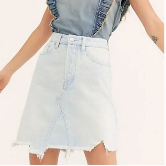 Free People Going Rogue Tidal Wave Denim Skirt 27 - Picture 1 of 10